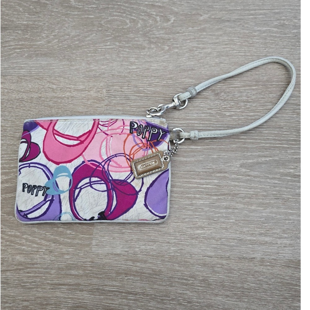 Coach‎ Poppy Graffiti Print Canvas Wristlet Pink Purple Blue 43966